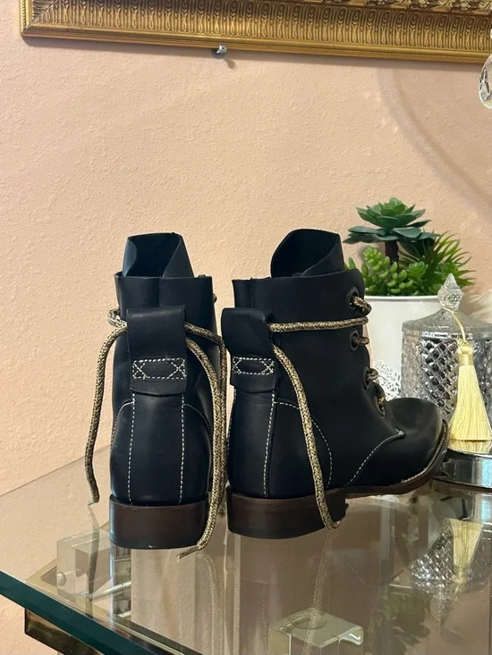 John Fluevog Paul Black Leather Combat Lace-Up Ankle Boots Size 5/6.5 - Picture 5 of 16